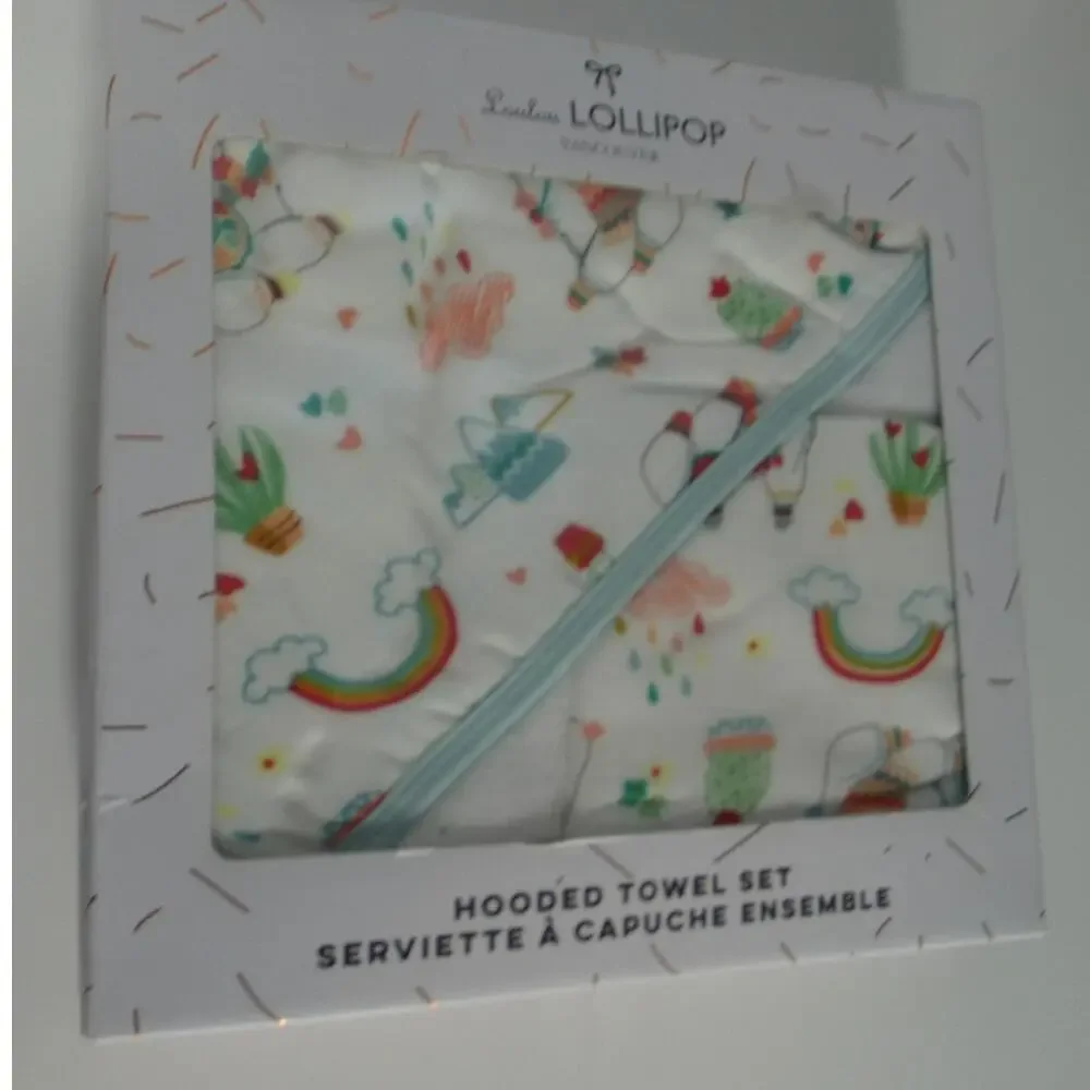 Loulou Lollipop Vancouver Baby Hooded Towel Set Llama Rainbow New In Box
